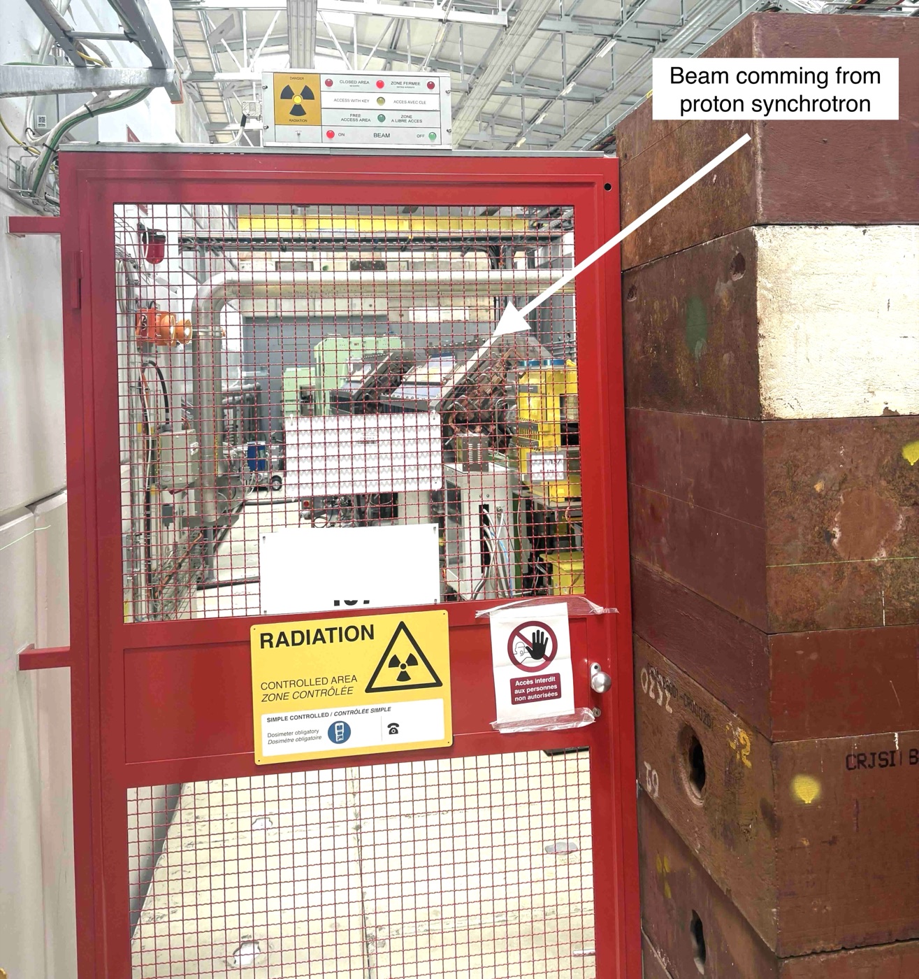 Entrance to the experimental area, with the beam coming from the Proton Synchrotron